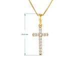 White Cubic Zirconia 14k Yellow Gold Cross Pendant With Chain 0.30ctw