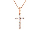 White Cubic Zirconia 14k Rose Gold Cross Pendant With Chain 0.30ctw