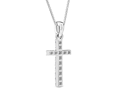 White Cubic Zirconia 14k White Gold Cross Pendant With Chain 0.30ctw