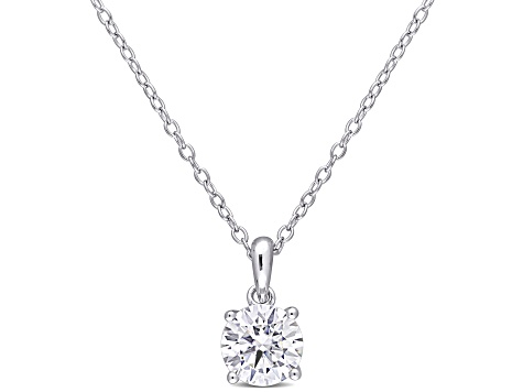 1 CT DEW Created Moissanite Solitaire Pendant With Chain in Sterling Silver