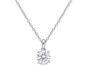 1 CT DEW Created Moissanite Solitaire Pendant With Chain in Sterling Silver