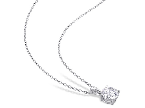 1 CT DEW Created Moissanite Solitaire Pendant With Chain in Sterling Silver