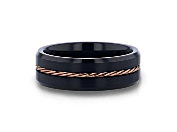 Picture of ADELARD Rose Gold Braided Brushed Center Black Tungsten Wedding Band With Polished Beveled Edges 8mm