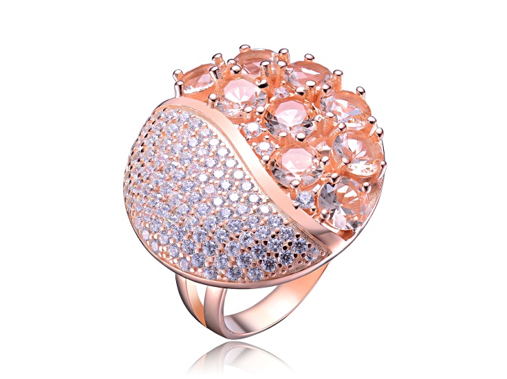 Morganite Color Cubic Zirconia, 18k Rose Gold Plated over Sterling Silver Accent Ring