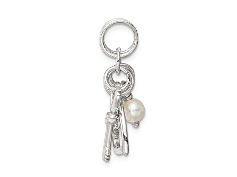 Sterling Silver Polished Key and Heart with Simulated Pearl Charm