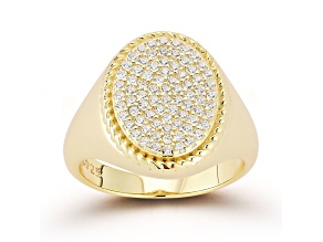 Rachel Zoe 14K Yellow Gold Over Sterling Silver Cubic Zirconia Pave Oval Shaped Signet Ring