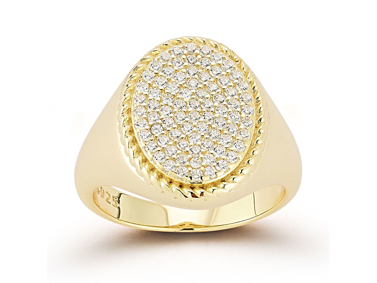 Rachel Zoe 14K Yellow Gold Over Sterling Silver Cubic Zirconia Pave Oval Shaped Signet Ring