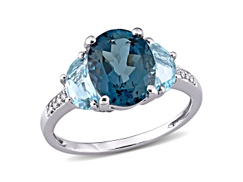 Picture of 4.50ctw London Blue and Sky Blue Topaz with Diamond Accent 3-Stone Ring in Sterling Silver