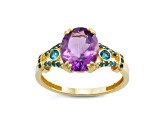 Amethyst and London Blue Topaz with Blue Diamond Accent 10K Yellow Gold Ring 2.19ctw