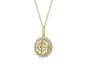 White Diamond 18K Yellow Gold Over Sterling Silver Medallion Mirror Butterfly Pendant 0.25ctw
