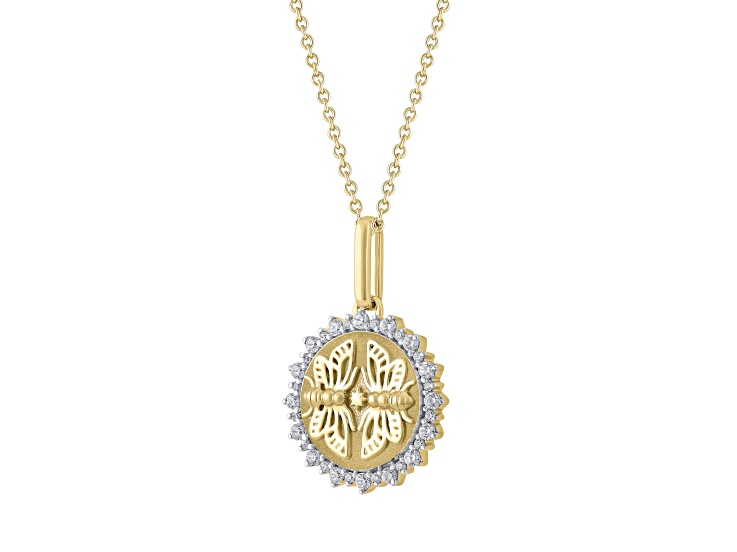 White Diamond 18K Yellow Gold Over Sterling Silver Medallion Mirror Butterfly Pendant 0.25ctw