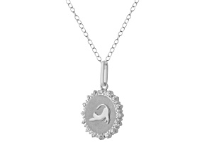 White Diamond Sterling Silver Medallion Cat Pendant 0.25ctw