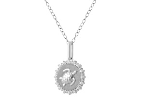White Diamond Sterling Silver Medallion Turtle Pendant 0.25ctw