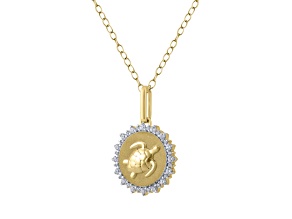 White Diamond 18K Yellow Gold Over Sterling Silver Medallion Turtle Pendant 0.25ctw