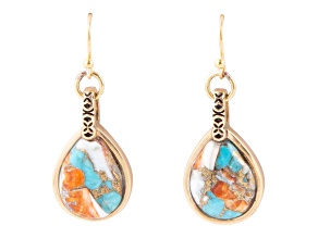 Barse Jewelry Blended Turquoise and Spiny Oyster Shell Gold Tone Dangle Earrings