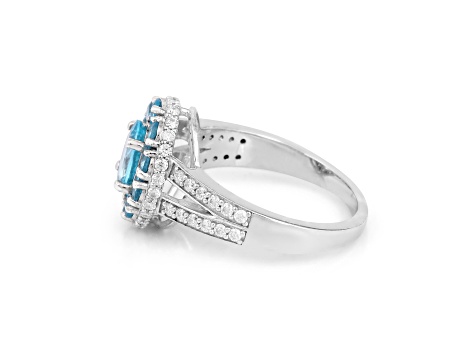 Paraiba Blue Apatite with Moissanite Accents Rhodium Over Sterling