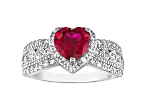 Sterling Silver Lab Created Heart Ruby and White Sapphire Ring 2.25ctw