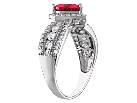 Sterling Silver Lab Created Heart Ruby and White Sapphire Ring 2.25ctw