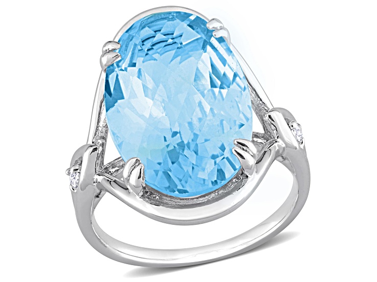 13.60ctw Sky Blue Topaz and White Topaz Solitaire Ring in Sterling Silver