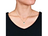 FW Cultured Pearl and 3/8 CT TGW Created Emerald Pendant with Chain in Yellow Plated Sterling Silver