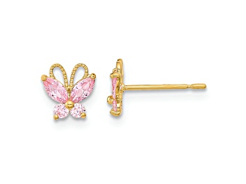 Picture of 14K Yellow Gold Kids Pink Cubic Zirconia Butterfly Post Earrings