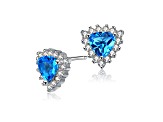 Sterling Silver Rhodium Plated with Blue Topaz Cubic Zirconia Stud Earrings