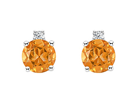 4mm Round Citrine with Diamond Accents 14k White Gold Stud Earrings