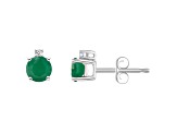 4mm Round Emerald with Diamond Accents 14k White Gold Stud Earrings