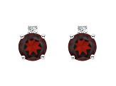 4mm Round Garnet with Diamond Accents 14k White Gold Stud Earrings