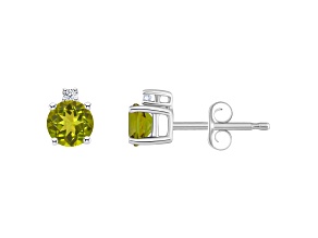 4mm Round Peridot with Diamond Accents 14k White Gold Stud Earrings
