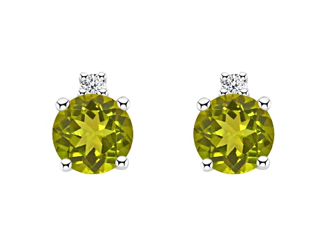 4mm Round Peridot with Diamond Accents 14k White Gold Stud Earrings