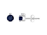 4mm Round Sapphire with Diamond Accents 14k White Gold Stud Earrings
