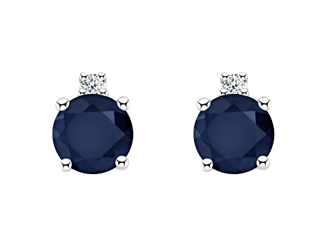 4mm Round Sapphire with Diamond Accents 14k White Gold Stud Earrings