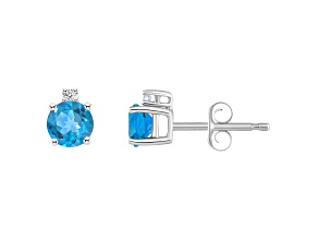 4mm Round Blue Topaz with Diamond Accents 14k White Gold Stud Earrings