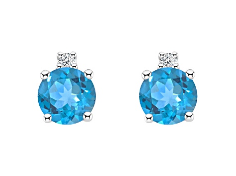 4mm Round Blue Topaz with Diamond Accents 14k White Gold Stud Earrings