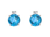 4mm Round Blue Topaz with Diamond Accents 14k White Gold Stud Earrings