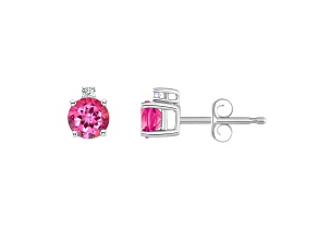 4mm Round Pink Topaz with Diamond Accents 14k White Gold Stud Earrings