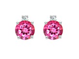 4mm Round Pink Topaz with Diamond Accents 14k White Gold Stud Earrings