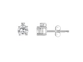 4mm Round White Topaz with Diamond Accents 14k White Gold Stud Earrings