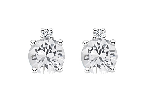 4mm Round White Topaz with Diamond Accents 14k White Gold Stud Earrings