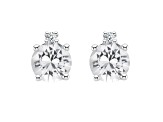 4mm Round White Topaz with Diamond Accents 14k White Gold Stud Earrings
