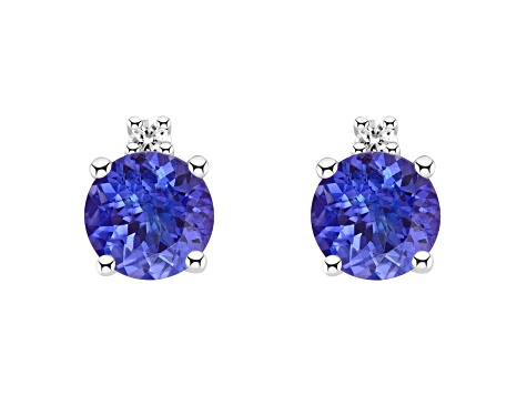 4mm Round Tanzanite with Diamond Accents 14k White Gold Stud Earrings