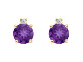 4mm Round Amethyst with Diamond Accents 14k Yellow Gold Stud Earrings