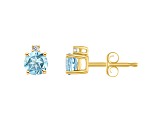4mm Round Aquamarine with Diamond Accents 14k Yellow Gold Stud Earrings