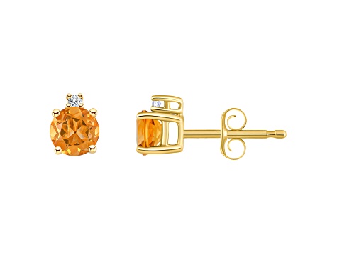 4mm Round Citrine with Diamond Accents 14k Yellow Gold Stud Earrings