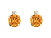 4mm Round Citrine with Diamond Accents 14k Yellow Gold Stud Earrings