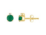 4mm Round Emerald with Diamond Accents 14k Yellow Gold Stud Earrings