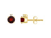 4mm Round Garnet with Diamond Accents 14k Yellow Gold Stud Earrings