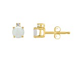 4mm Round Opal with Diamond Accents 14k Yellow Gold Stud Earrings