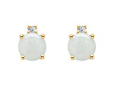 4mm Round Opal with Diamond Accents 14k Yellow Gold Stud Earrings